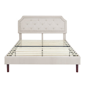 English Elm Luxury Linen King Bed with Adjustable Headboard Solid Wood Slat Foundation B347P520556