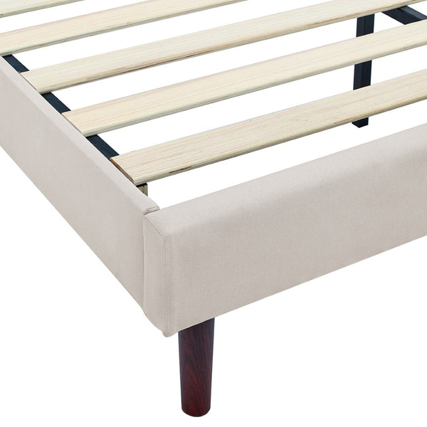 English Elm Luxury Linen King Bed with Adjustable Headboard Solid Wood Slat Foundation B347P520556