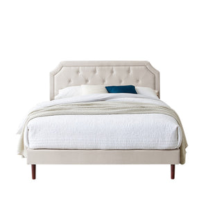 English Elm Luxury Linen King Bed with Adjustable Headboard Solid Wood Slat Foundation B347P520556