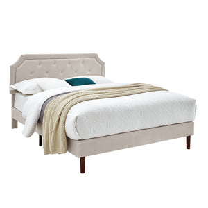 English Elm Luxury Linen King Bed with Adjustable Headboard Solid Wood Slat Foundation B347P520556