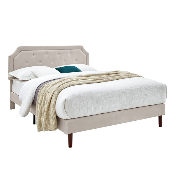 English Elm Luxury Linen King Bed with Adjustable Headboard Solid Wood Slat Foundation B347P520556