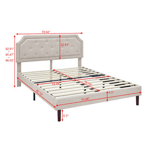 English Elm Luxury Linen King Bed with Adjustable Headboard Solid Wood Slat Foundation B347P520556