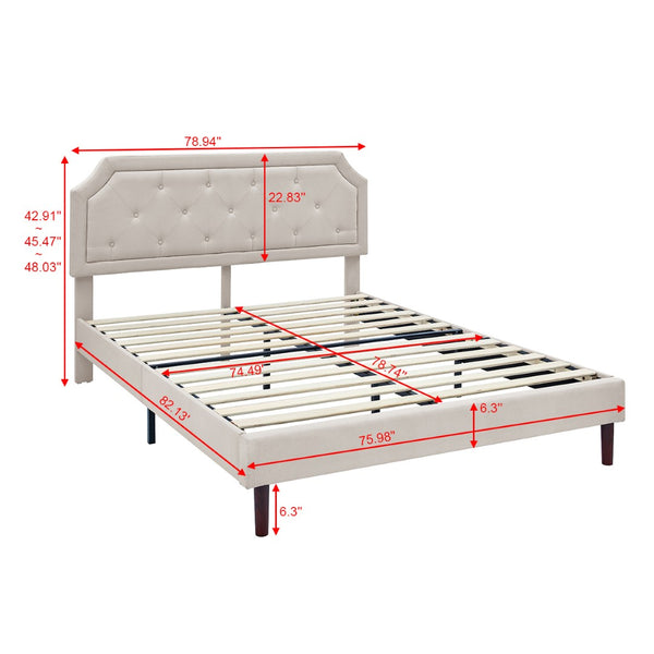 English Elm Luxury Linen King Bed with Adjustable Headboard Solid Wood Slat Foundation B347P520556