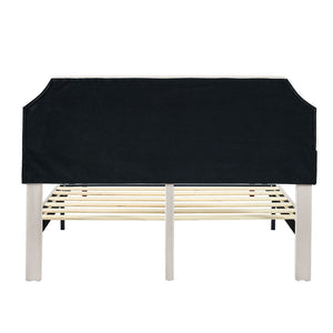 English Elm Luxury Linen King Bed with Adjustable Headboard Solid Wood Slat Foundation B347P520556