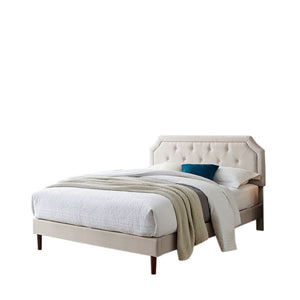 English Elm Luxury Linen King Bed with Adjustable Headboard Solid Wood Slat Foundation B347P520556