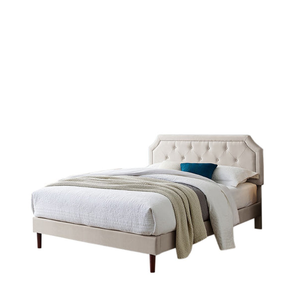 English Elm Luxury Linen King Bed with Adjustable Headboard Solid Wood Slat Foundation B347P520556