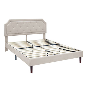 English Elm Luxury Linen King Bed with Adjustable Headboard Solid Wood Slat Foundation B347P520556