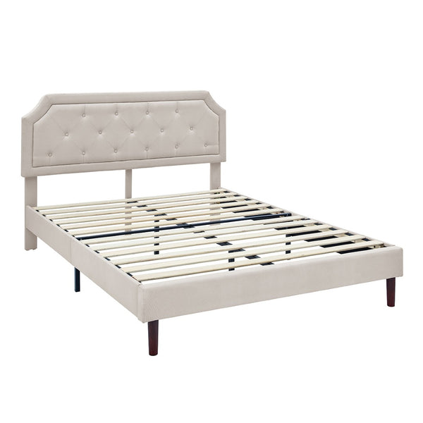 English Elm Luxury Linen King Bed with Adjustable Headboard Solid Wood Slat Foundation B347P520556