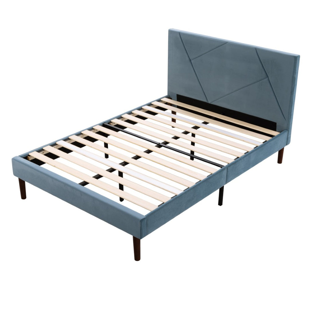 English Elm King Velvet Platform Bed Solid Wood Slats Low Profile Upholstered Headboard Bedroom B347P520557