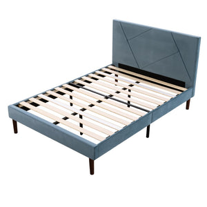 English Elm King Velvet Platform Bed Solid Wood Slats Low Profile Upholstered Headboard Bedroom B347P520557