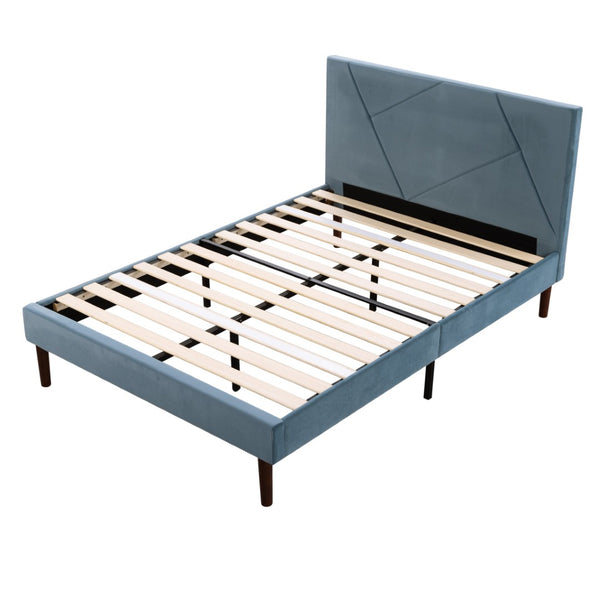 English Elm King Velvet Platform Bed Solid Wood Slats Low Profile Upholstered Headboard Bedroom B347P520557