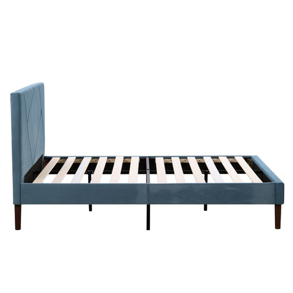 English Elm King Velvet Platform Bed Solid Wood Slats Low Profile Upholstered Headboard Bedroom B347P520557