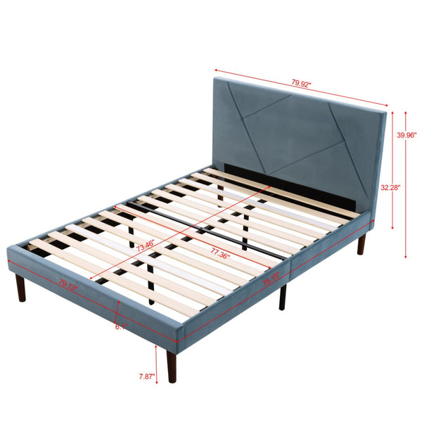 English Elm King Velvet Platform Bed Solid Wood Slats Low Profile Upholstered Headboard Bedroom B347P520557