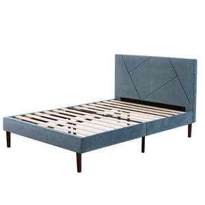 English Elm King Velvet Platform Bed Solid Wood Slats Low Profile Upholstered Headboard Bedroom B347P520557