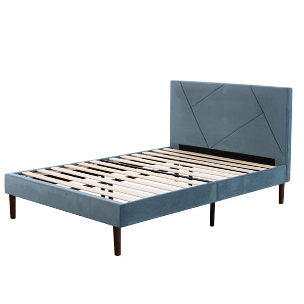 English Elm King Velvet Platform Bed Solid Wood Slats Low Profile Upholstered Headboard Bedroom B347P520557
