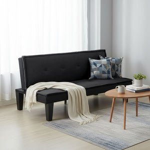 English Elm Convertible Futon Sofa Bed Faux Suede Upholstered Reclining Couch for Studio Apartments Black B347P521453