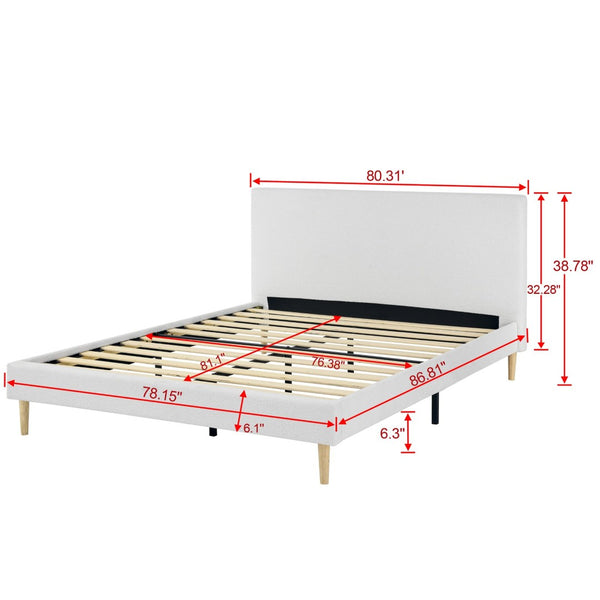 English Elm King Upholstered Platform Bed Solid Wood Slats Padded Headboard No Box Spring B347P521855