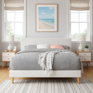 English Elm King Upholstered Platform Bed Solid Wood Slats Padded Headboard No Box Spring B347P521855