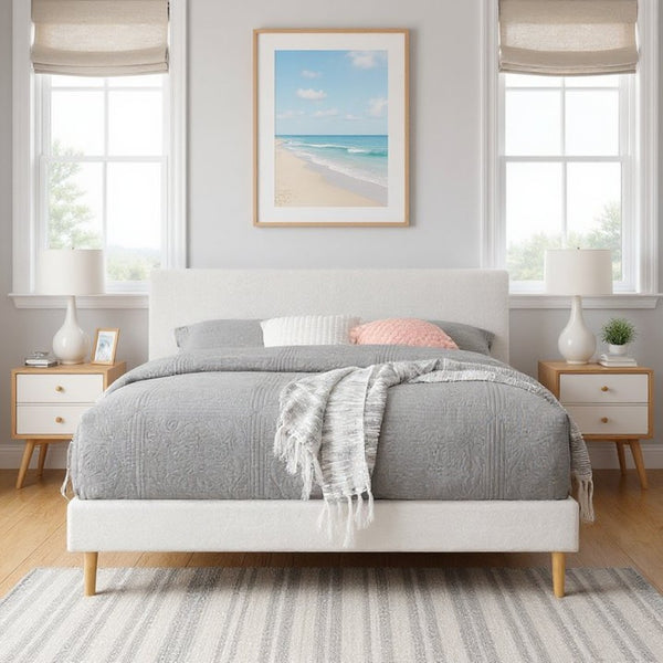 English Elm King Upholstered Platform Bed Solid Wood Slats Padded Headboard No Box Spring B347P521855