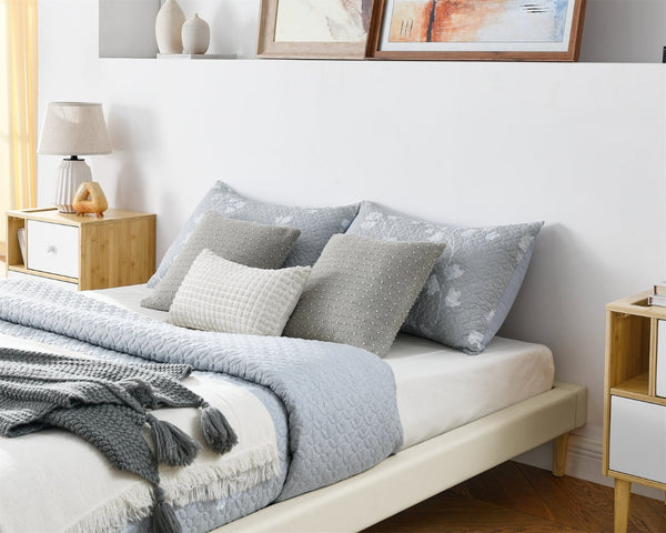 English Elm Headboard-Free Queen Platform Bed Faux Leather Upholstered Low Profile Minimalist Frame B347P521873