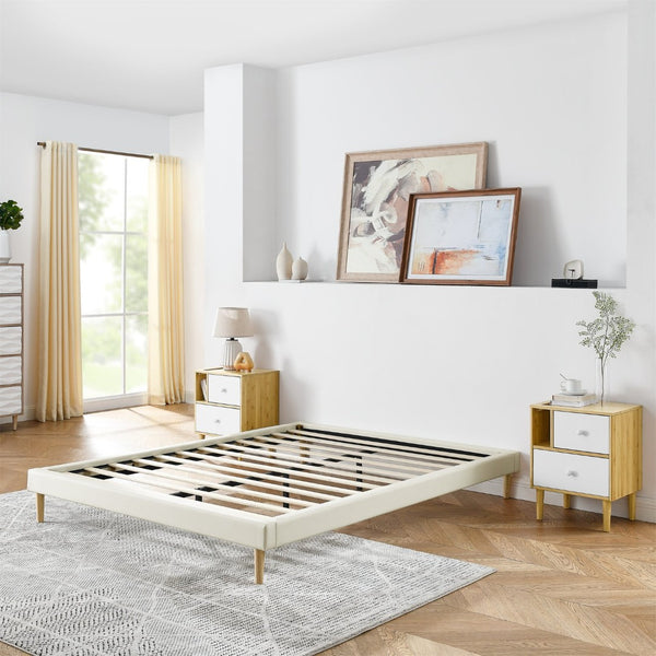 English Elm Headboard-Free Queen Platform Bed Faux Leather Upholstered Low Profile Minimalist Frame B347P521873