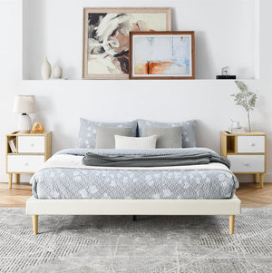 English Elm Headboard-Free Queen Platform Bed Faux Leather Upholstered Low Profile Minimalist Frame B347P521873
