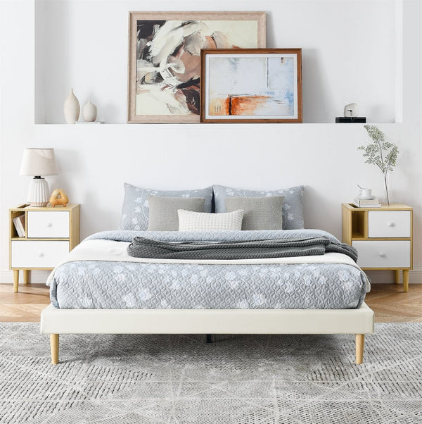 English Elm Headboard-Free Queen Platform Bed Faux Leather Upholstered Low Profile Minimalist Frame B347P521873