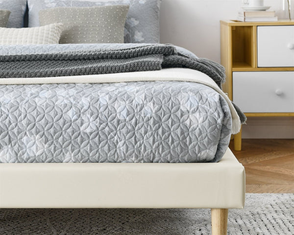 English Elm Headboard-Free Queen Platform Bed Faux Leather Upholstered Low Profile Minimalist Frame B347P521873