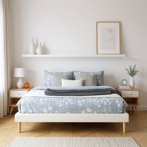 English Elm Headboard-Free Queen Platform Bed Faux Leather Upholstered Low Profile Minimalist Frame B347P521873
