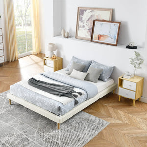 English Elm Headboard-Free Queen Platform Bed Faux Leather Upholstered Low Profile Minimalist Frame B347P521873