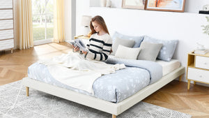 English Elm Headboard-Free Queen Platform Bed Faux Leather Upholstered Low Profile Minimalist Frame B347P521873