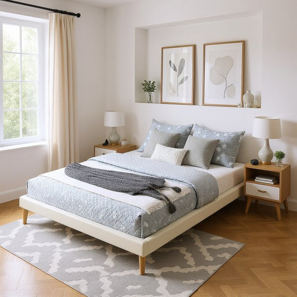 English Elm Headboard-Free Queen Platform Bed Faux Leather Upholstered Low Profile Minimalist Frame B347P521873