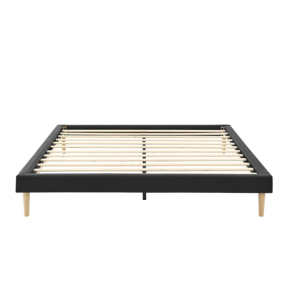 English Elm Headboard-free King Platform Bed Faux Leather Wood Slat Low Profile Modern Frame B347P521898