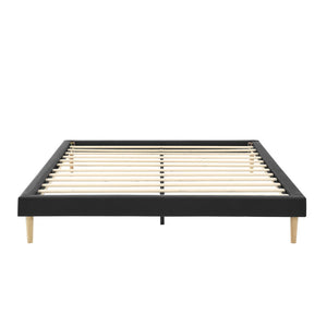 English Elm Headboard-free King Platform Bed Faux Leather Wood Slat Low Profile Modern Frame B347P521898