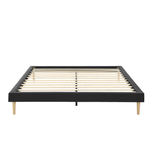 English Elm Headboard-free King Platform Bed Faux Leather Wood Slat Low Profile Modern Frame B347P521898