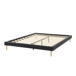 English Elm Headboard-free King Platform Bed Faux Leather Wood Slat Low Profile Modern Frame B347P521898