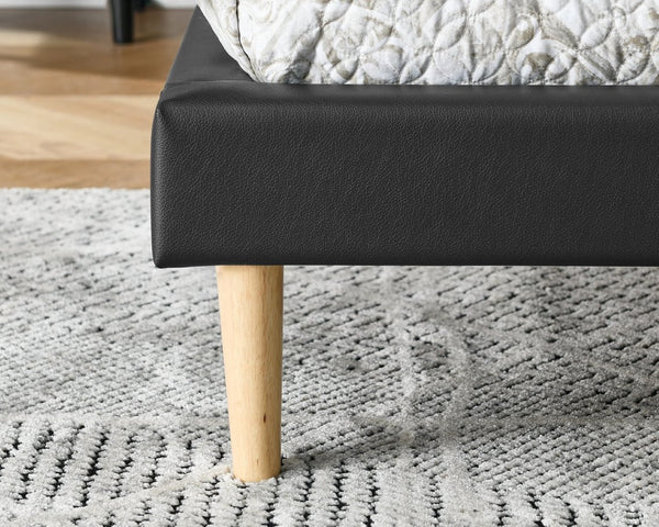 English Elm Headboard-free King Platform Bed Faux Leather Wood Slat Low Profile Modern Frame B347P521898