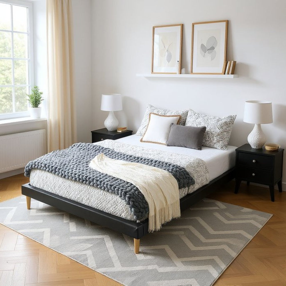 English Elm Headboard-free King Platform Bed Faux Leather Wood Slat Low Profile Modern Frame B347P521898
