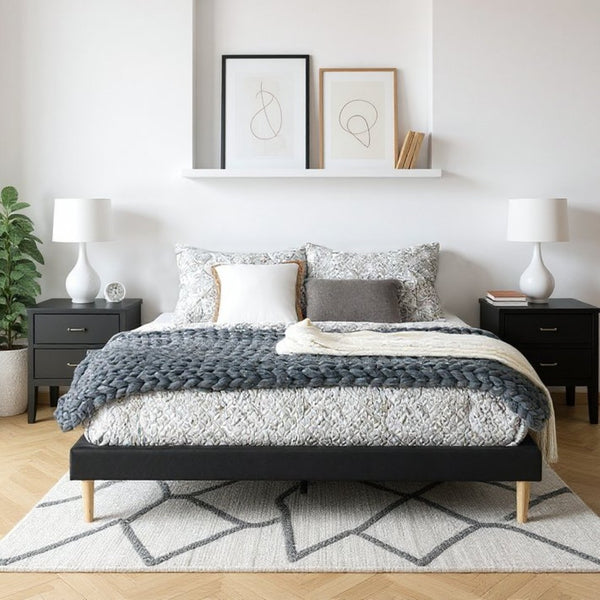 English Elm Headboard-free King Platform Bed Faux Leather Wood Slat Low Profile Modern Frame B347P521898