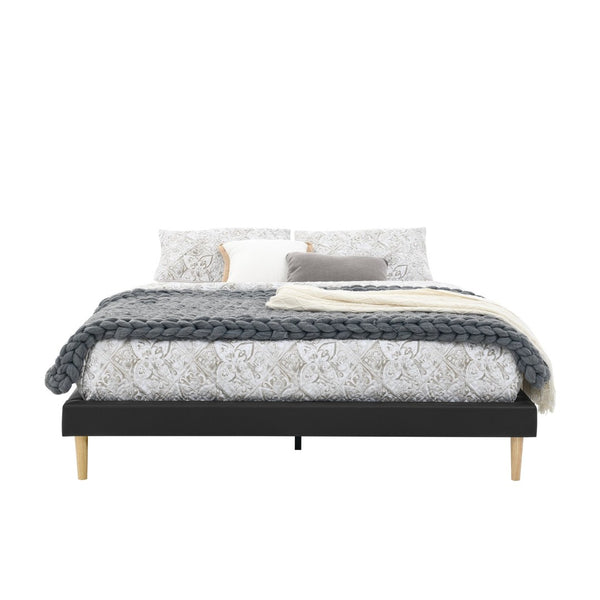 English Elm Headboard-free King Platform Bed Faux Leather Wood Slat Low Profile Modern Frame B347P521898