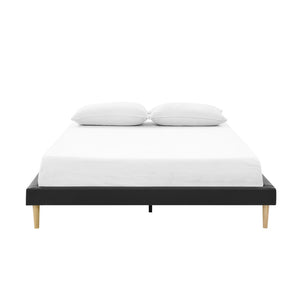English Elm Headboard-free King Platform Bed Faux Leather Wood Slat Low Profile Modern Frame B347P521898