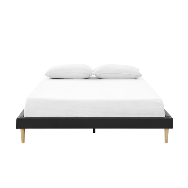 English Elm Headboard-free King Platform Bed Faux Leather Wood Slat Low Profile Modern Frame B347P521898