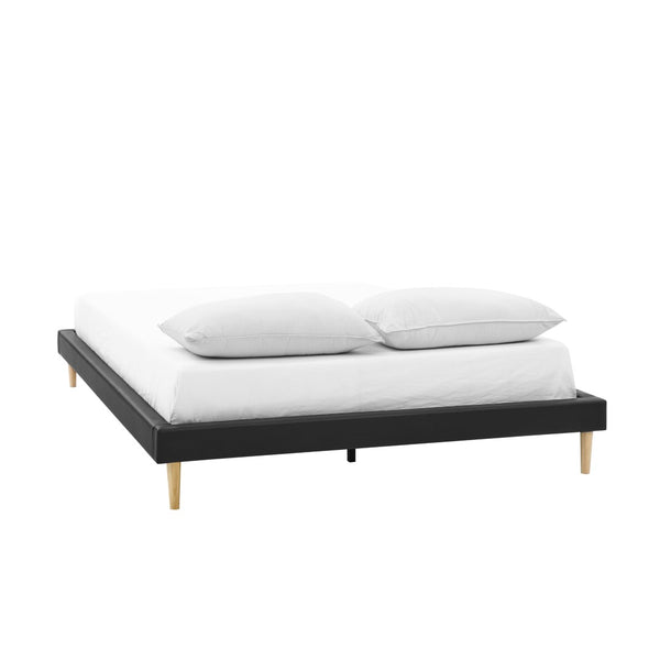 English Elm Headboard-free King Platform Bed Faux Leather Wood Slat Low Profile Modern Frame B347P521898