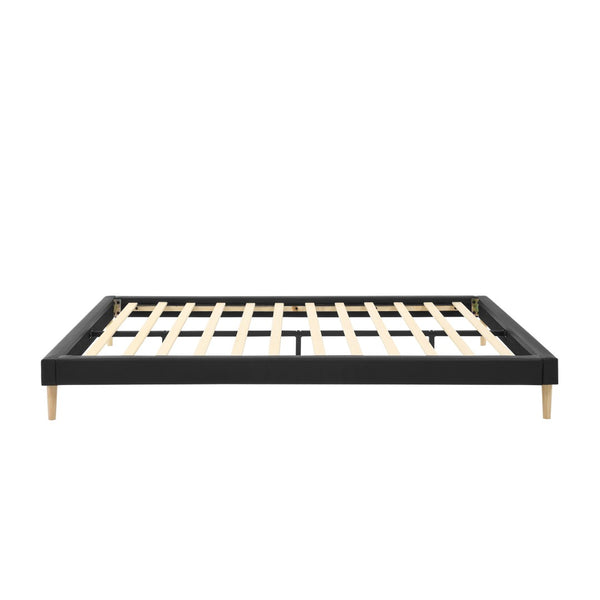 English Elm Headboard-free King Platform Bed Faux Leather Wood Slat Low Profile Modern Frame B347P521898