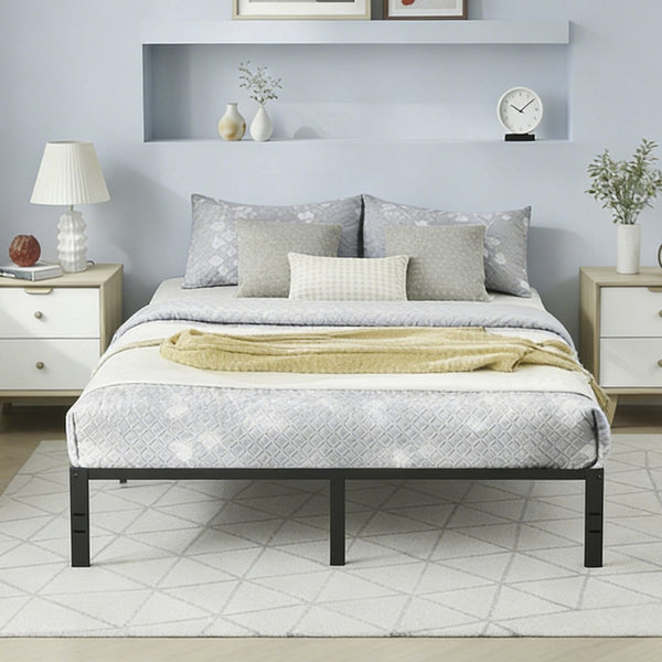 English Elm Queen Metal Platform Bed Low Profile Frame with Reinforced Slats and Storage Clearance B347P521928