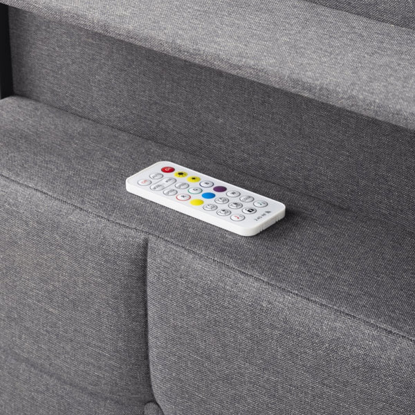 English Elm Upholstered Queen Platform Bed with Rgb Lighting Shelf and Built-in Charging Station B347P522410