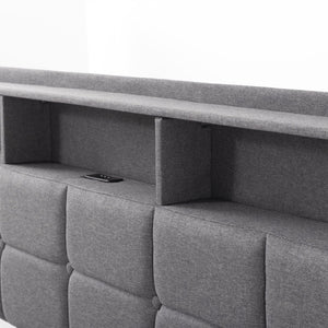 English Elm Upholstered Queen Platform Bed with Rgb Lighting Shelf and Built-in Charging Station B347P522410