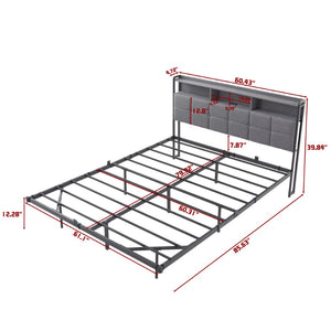 English Elm Upholstered Queen Platform Bed with Rgb Lighting Shelf and Built-in Charging Station B347P522410