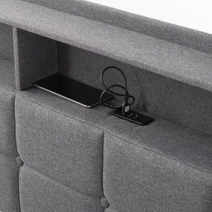 English Elm Upholstered Queen Platform Bed with Rgb Lighting Shelf and Built-in Charging Station B347P522410