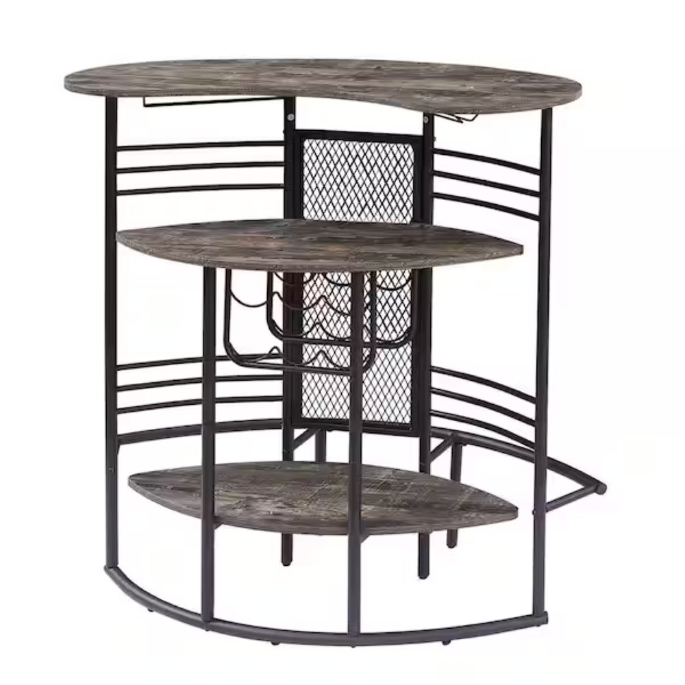 English Elm Oval Half Moon Bar Table with Stemware Rack Wine Storage and Warm Wood Top Antique Brown B347P526220